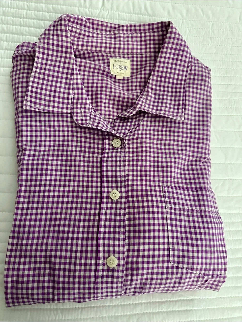 Like New J Crew Women’s Size Small Purple and White Checked Button Down Shirt